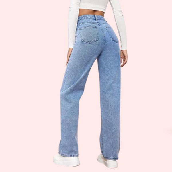 Women's Fashionable Washed High Waist Straight Jeans - Image 2