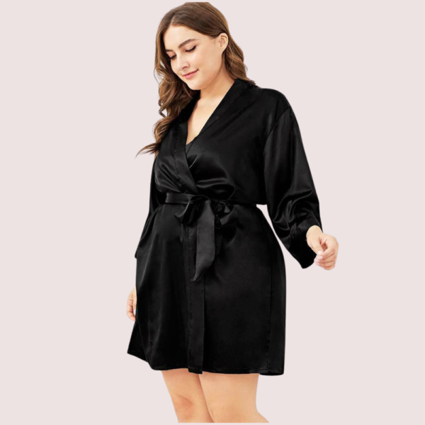 Black Japanese Silk Satin Robe - Image 3