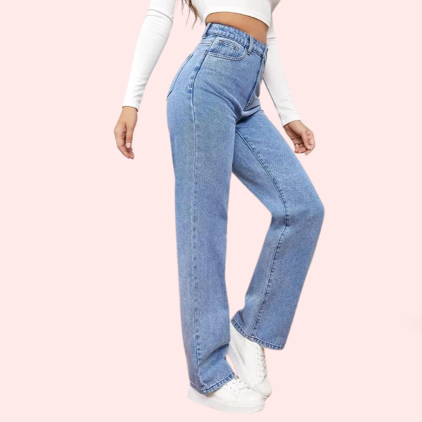 Women's Fashionable Washed High Waist Straight Jeans - Image 3