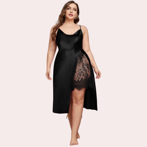 Satin Nightgown with Slit for Plus Size Women - Image 2