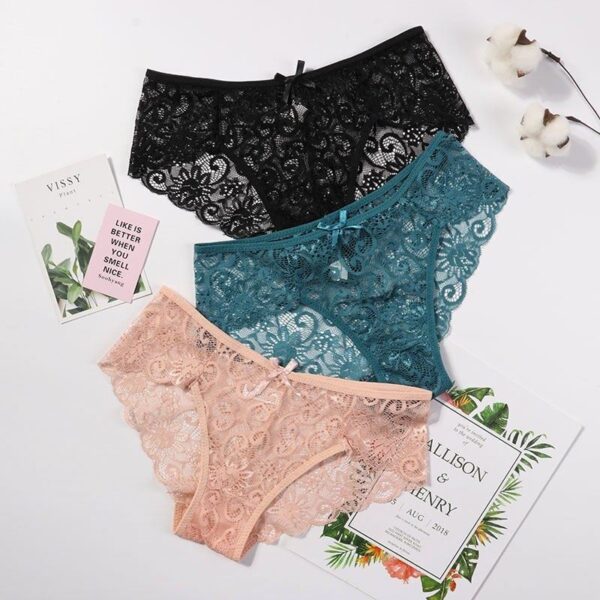 Women's Floral Bow Lace Panties Pack (Of 3) - Image 2