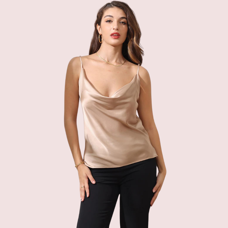 Stylish Cowl Neck Silk Camisole Tank Top - Image 2