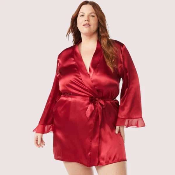 Maroon Japanese Silk Satin Robe - Image 3