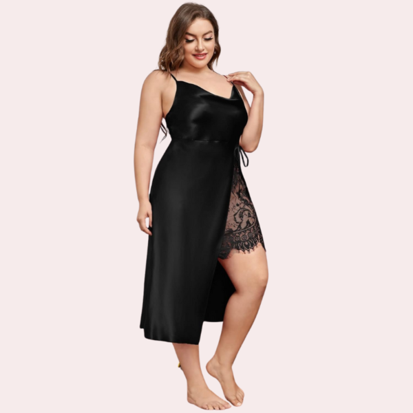 Satin Nightgown with Slit for Plus Size Women - Image 3