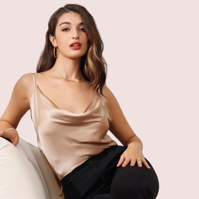 Stylish Cowl Neck Silk Camisole Tank Top - Image 5