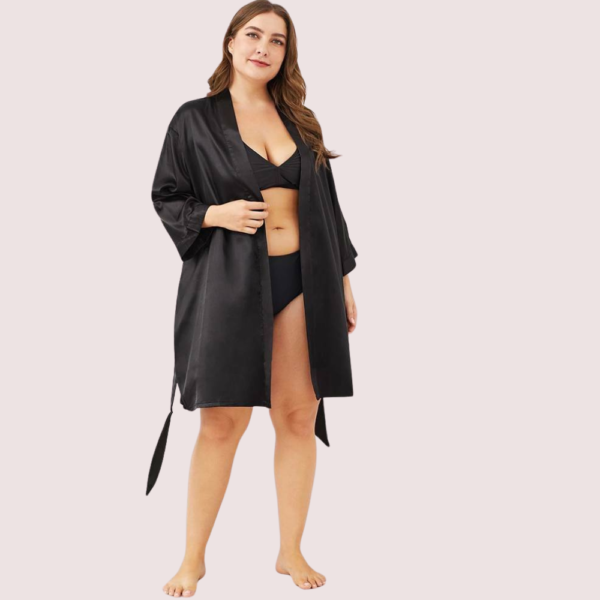 Black Japanese Silk Satin Robe - Image 5