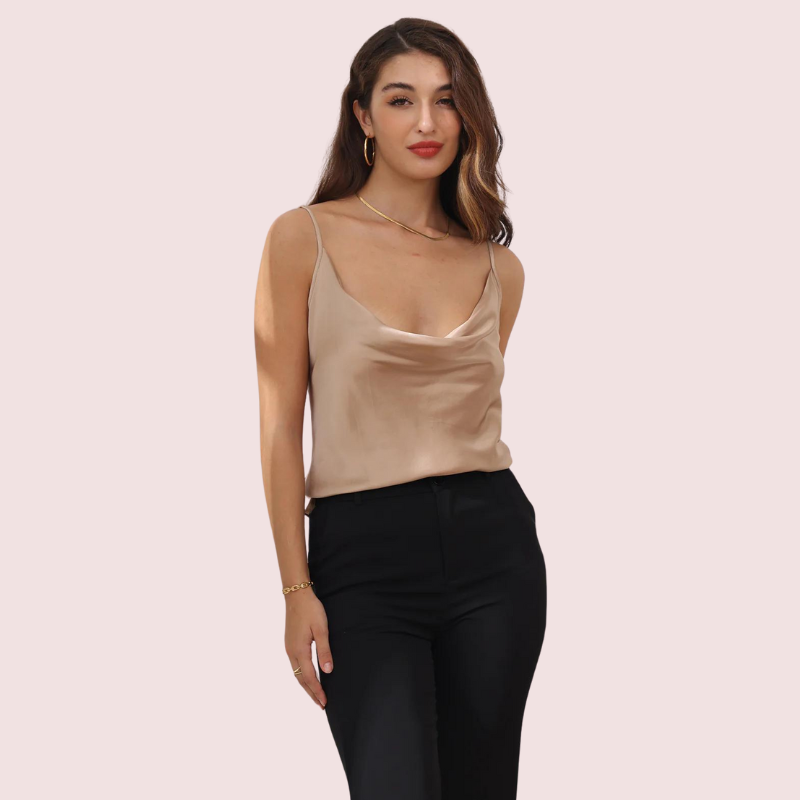 Stylish Cowl Neck Silk Camisole Tank Top - Image 3