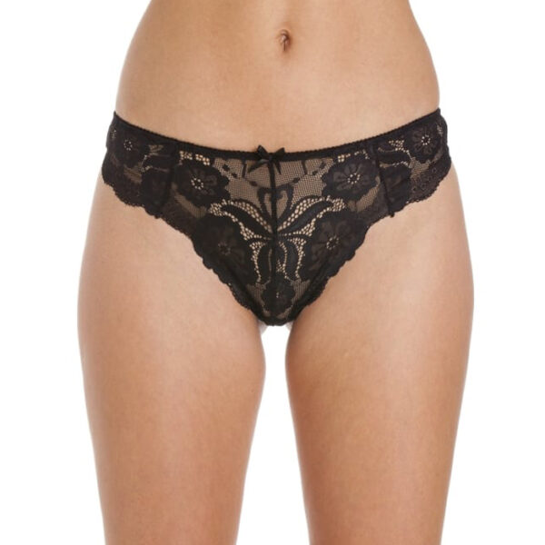 Female Black Floral Transparent Lace High Waist Thong - Image 2