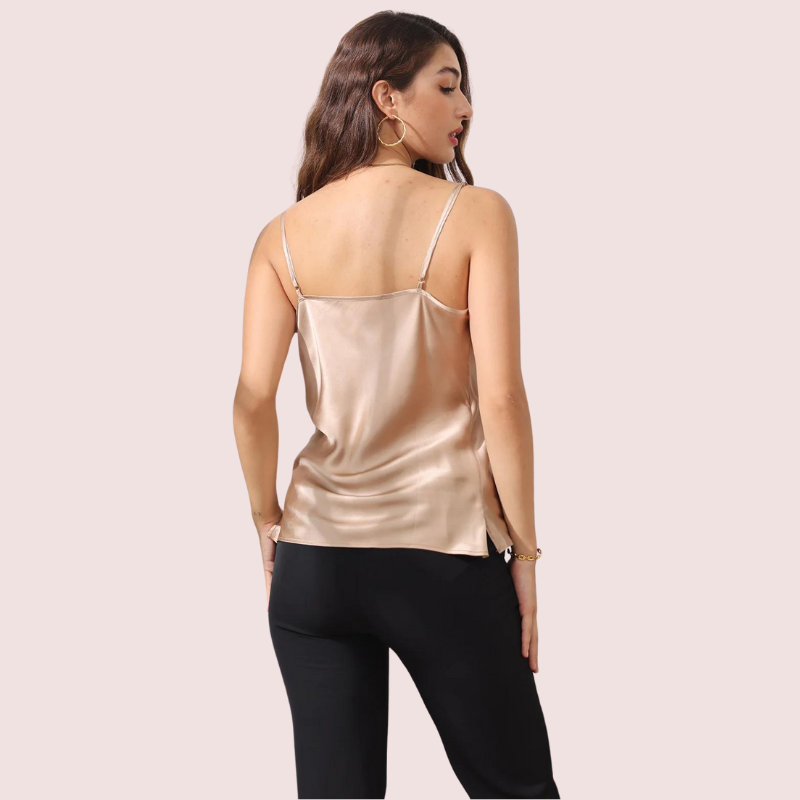 Stylish Cowl Neck Silk Camisole Tank Top - Image 6