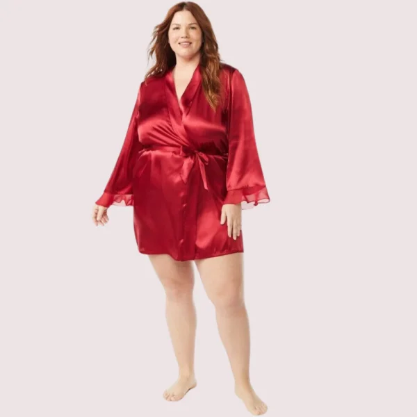 Maroon Japanese Silk Satin Robe - Image 2