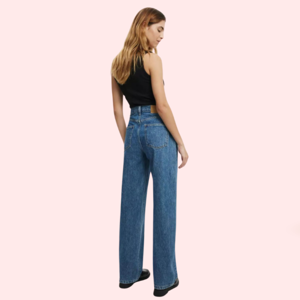 Smokey Blue Denim Loose Fit Straight Jeans for Women - Image 2