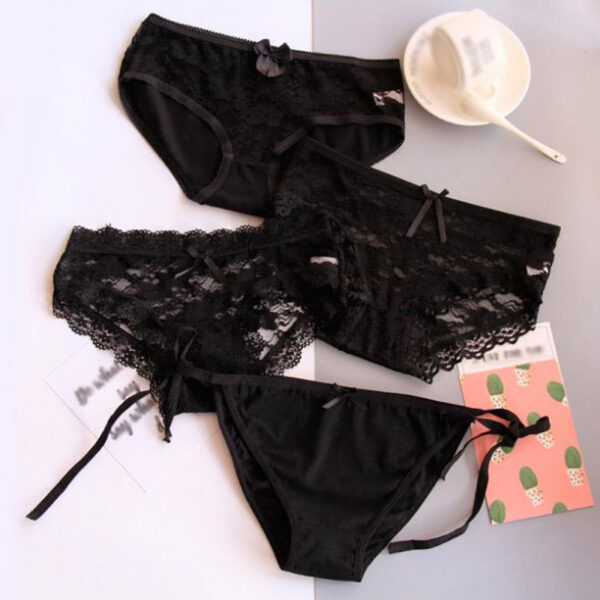 4 Pieces Black Sexy Lace Nylon Panties - Image 2