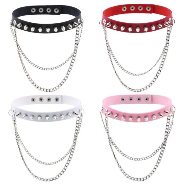 Punk Rock Gothic Rivet Spike Leather Chyer Necklace Personality Fashion Street Shooting Metal Chain Neckband Clavicle Chain - Image 9