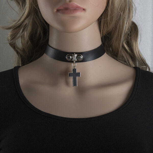 New Black Adjustable Lace Leather Choker - Image 9