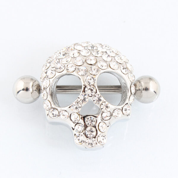 Anti-Allergy Medical Stainless Steel Rod Human Body Piercing Golden Skull Rhinestone Nipple Ring - Image 7
