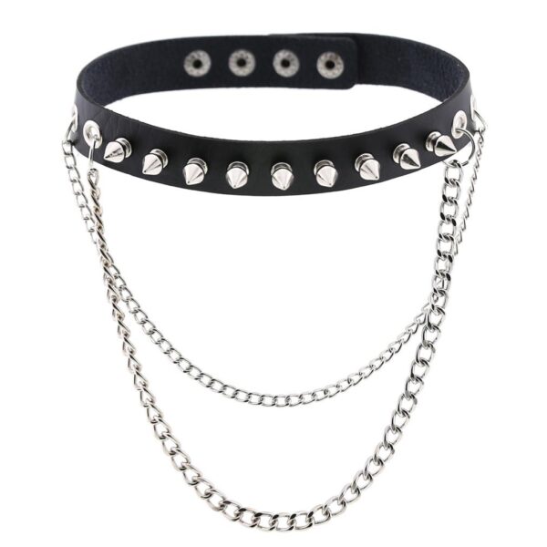 Punk Rock Gothic Rivet Spike Leather Chyer Necklace Personality Fashion Street Shooting Metal Chain Neckband Clavicle Chain - Image 5