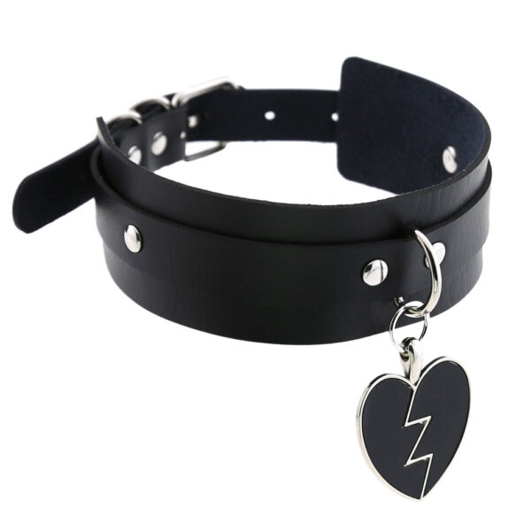 New Black Adjustable Lace Leather Choker - Image 4