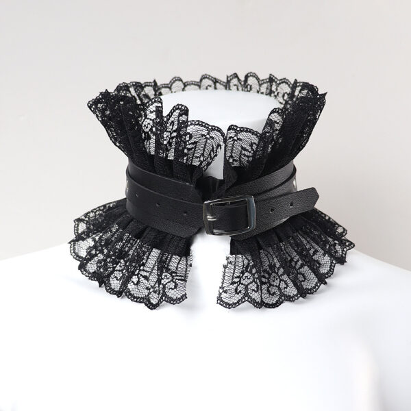 New Black Adjustable Lace Leather Choker - Image 5