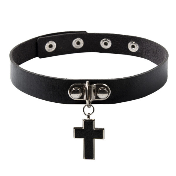 New Black Adjustable Lace Leather Choker - Image 6