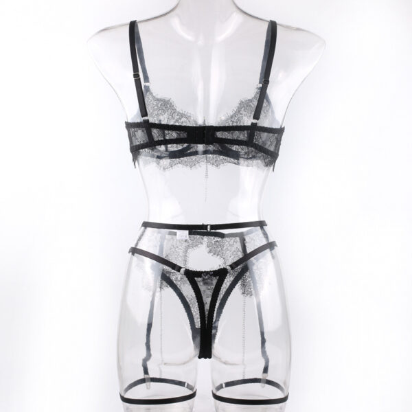 Chain Lace Bra Black See-through Sexy Underwear Suit - Image 4