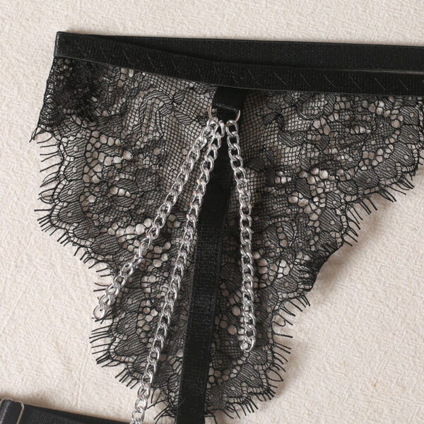 Chain Lace Bra Black See-through Sexy Underwear Suit - Image 5