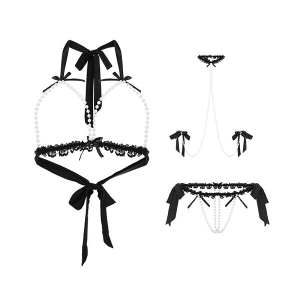 European And American Style Sexy Underwear Women's Sexy Three-point Hollow Pearl - Image 3