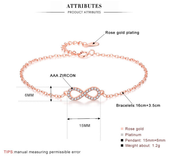 Infinite 8-word Simple Zircon Rose Gold Bracelet - Image 6
