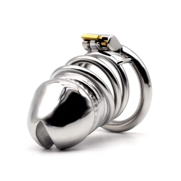 Stainless Steel Men's Chastity Device Silver Metal Bird Cage Opening Convenient Lock Props - Image 2