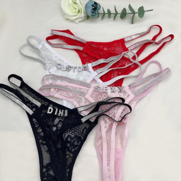 Adjustable Rhinestone Letter Thong For Women - Image 6