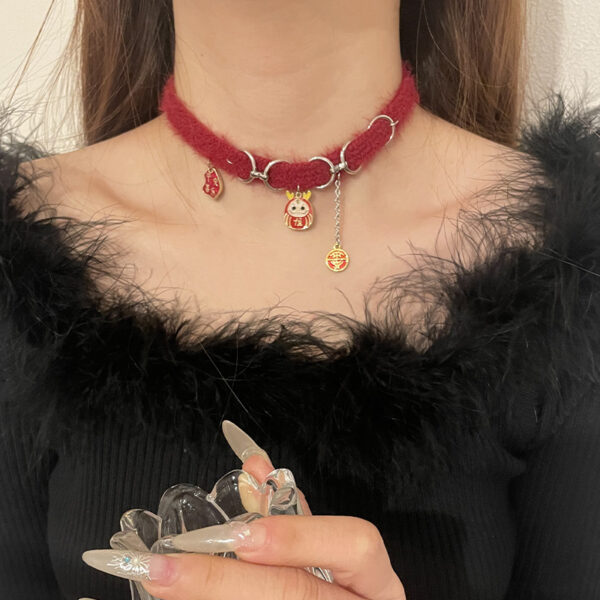 Dragon Red Plush Choker Necklace - Image 5