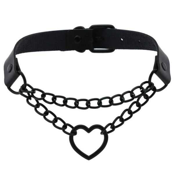 Women's Peach Heart Black Chain Collar Necklace - Image 7