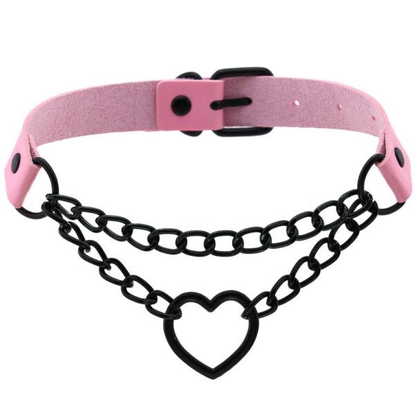 Women's Peach Heart Black Chain Collar Necklace - Image 5