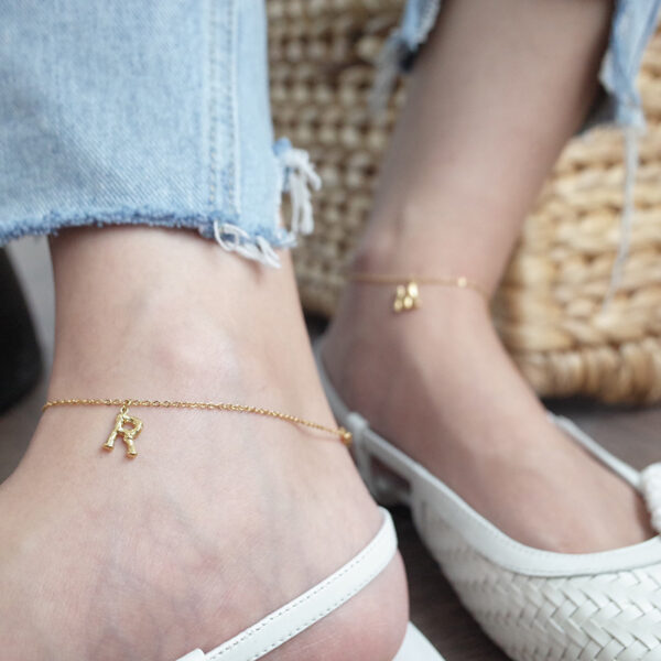 14K Gold-plated 26 Bamboo Letter Anklets - Image 3