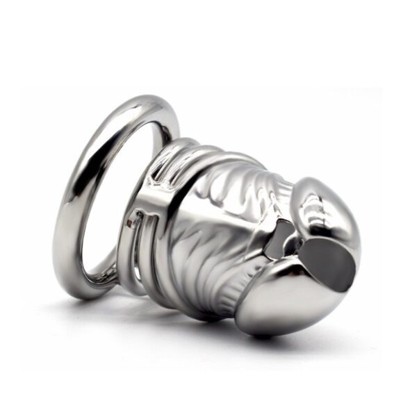 Stainless Steel Men's Chastity Device Silver Metal Bird Cage Opening Convenient Lock Props - Image 4