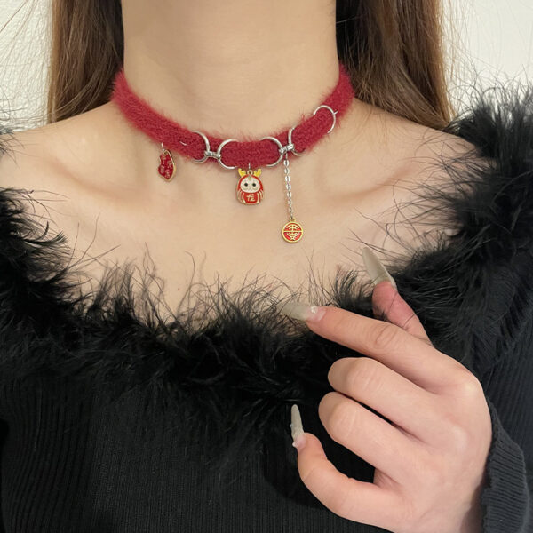 Dragon Red Plush Choker Necklace - Image 6