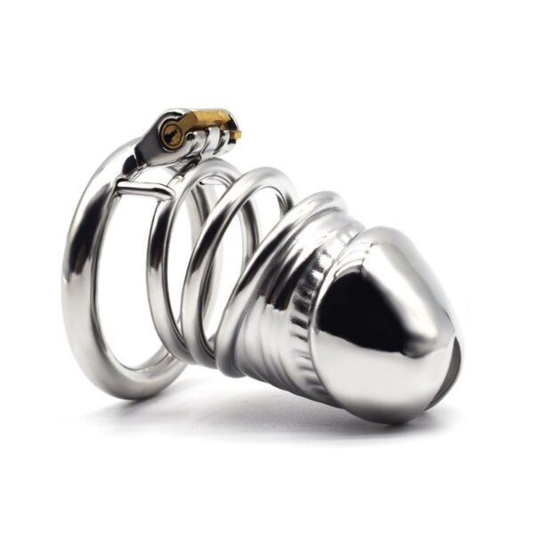 Stainless Steel Men's Chastity Device Silver Metal Bird Cage Opening Convenient Lock Props - Image 6
