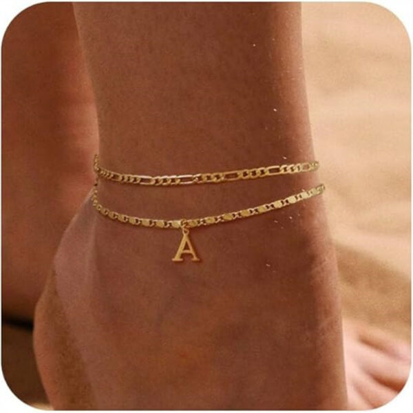 26 Initial Letter Anklets Gold Double Layer Chain Anklet Twin - Image 7
