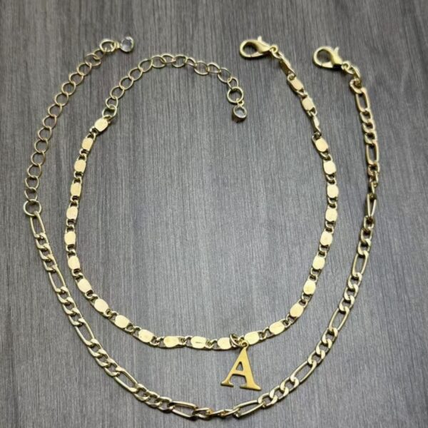 26 Initial Letter Anklets Gold Double Layer Chain Anklet Twin - Image 2