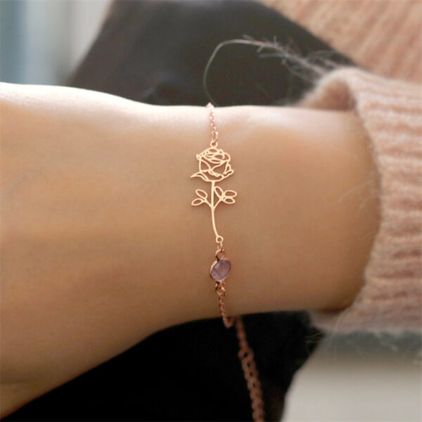 Personalized Birthday Flower Birthstone Bracelet - Image 6