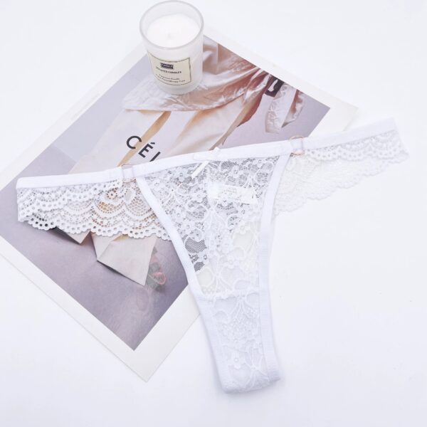 Rhinestone Letter Lace See-through Thong - Image 5
