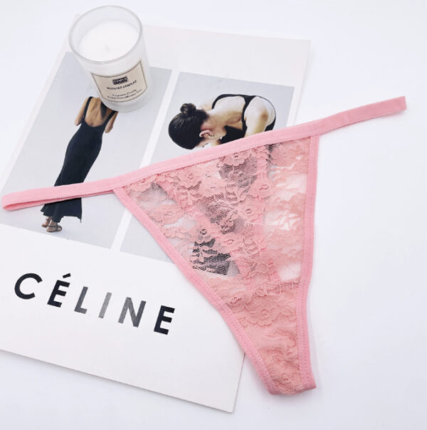 Rhinestone Lettered Lace Low-rise European And American Thong - Image 4