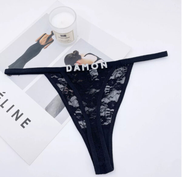 Rhinestone Lettered Lace Low-rise European And American Thong - Image 2