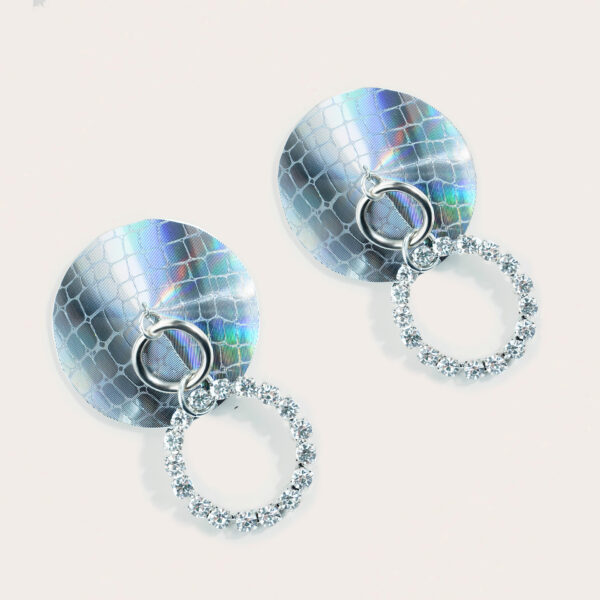 Rhinestone Chest Ornament Round Pull Ring Nipple Stick