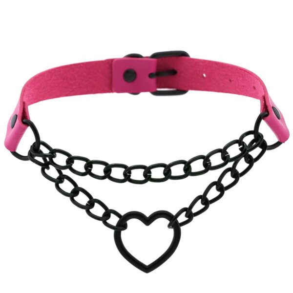 Women's Peach Heart Black Chain Collar Necklace - Image 8