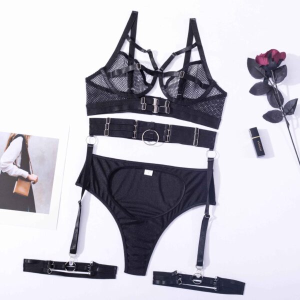 Ellolace Erotic Lingerie Transparent Half Cup Bra Sexy Couple Underwear 2-Piece - Image 4