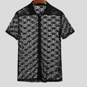 Men's Lace T-shirt Men's Transparent Shirt Top Nightclub
