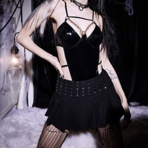 Women's Fashion Shiny Solid Color Chain Bodysuit