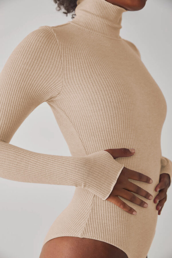 Fashion Ladies Bodysuit Solid Color Turtleneck Long Sleeves - Image 3