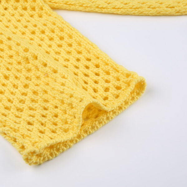 SweaterWool Knitted Cutout Chain Link Super Short Blouse Cream Yellow - Image 8
