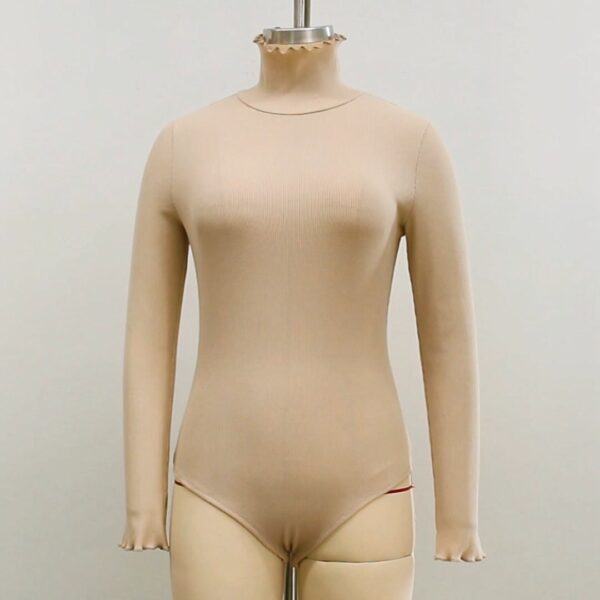 Fashion Ladies Bodysuit Solid Color Turtleneck Long Sleeves - Image 4